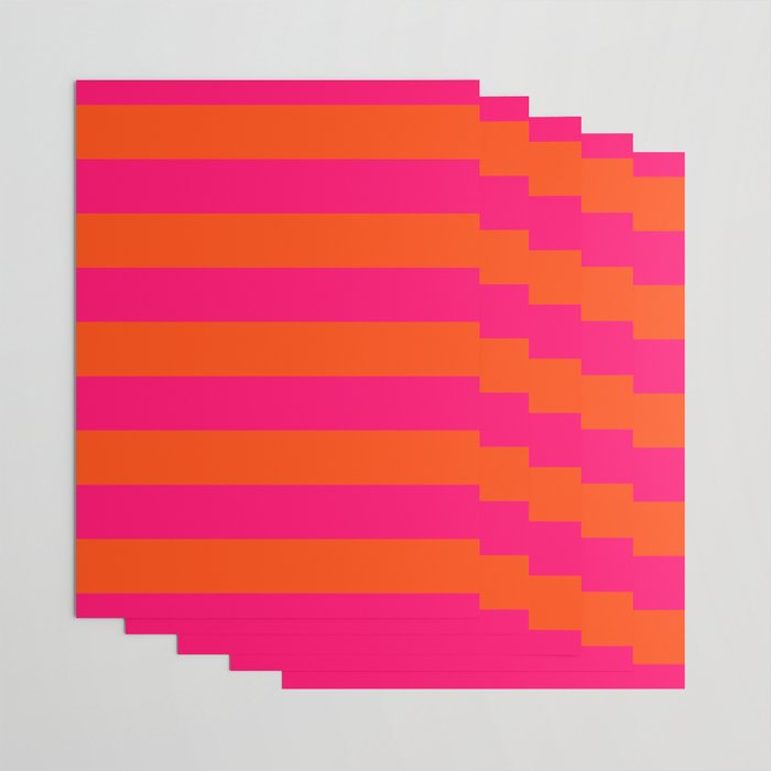 Bright Neon Pink and Orange Horizontal Cabana Tent Stripes Wrapping Paper Gallery Image 3