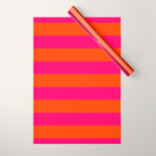 Bright Neon Pink and Orange Horizontal Cabana Tent Stripes Wrapping Paper Gallery Image 1