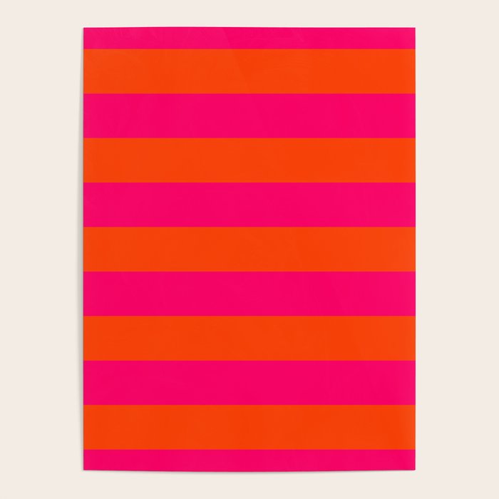 Bright Neon Pink and Orange Horizontal Cabana Tent Stripes Poster Gallery Image 1
