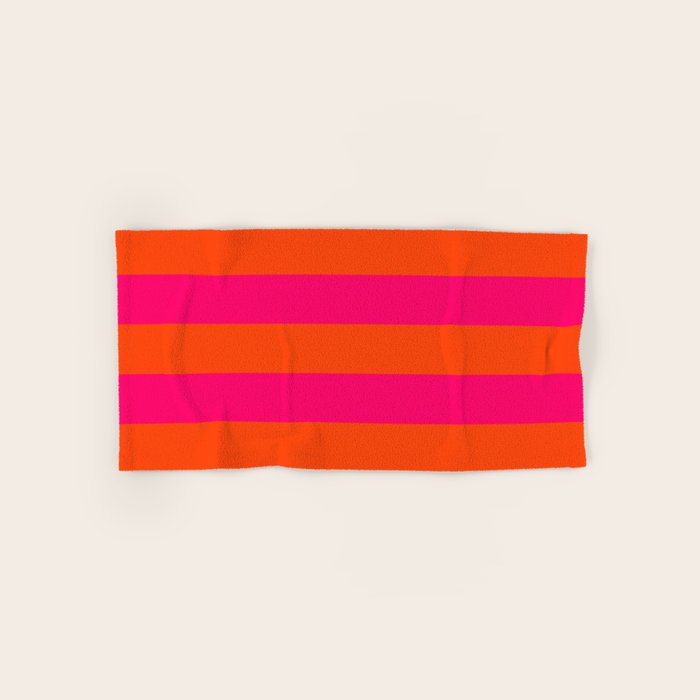 Bright Neon Pink and Orange Horizontal Cabana Tent Stripes Towels Gallery Image 1