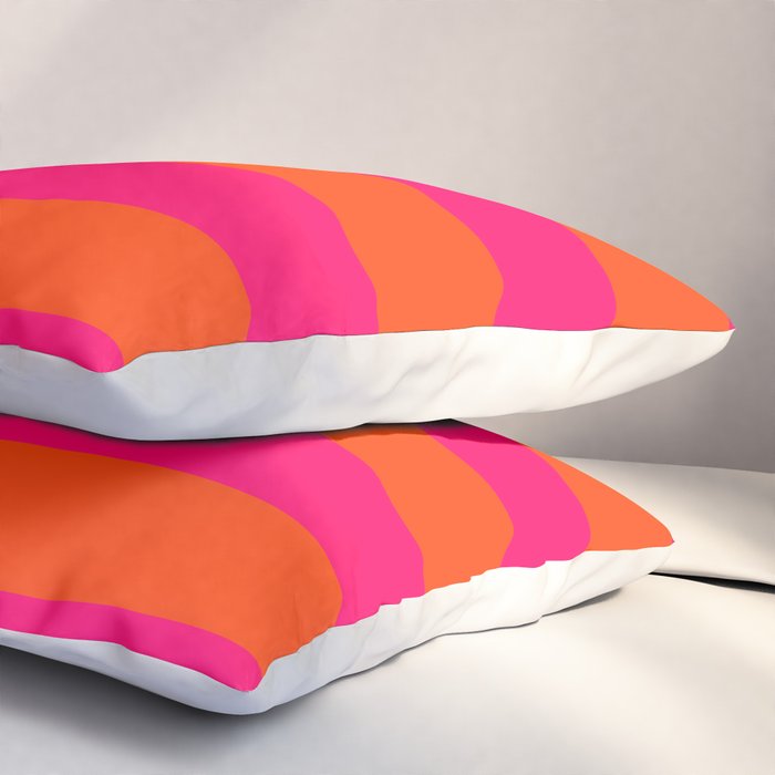 Bright Neon Pink and Orange Horizontal Cabana Tent Stripes Pillow Sham Gallery Image 3