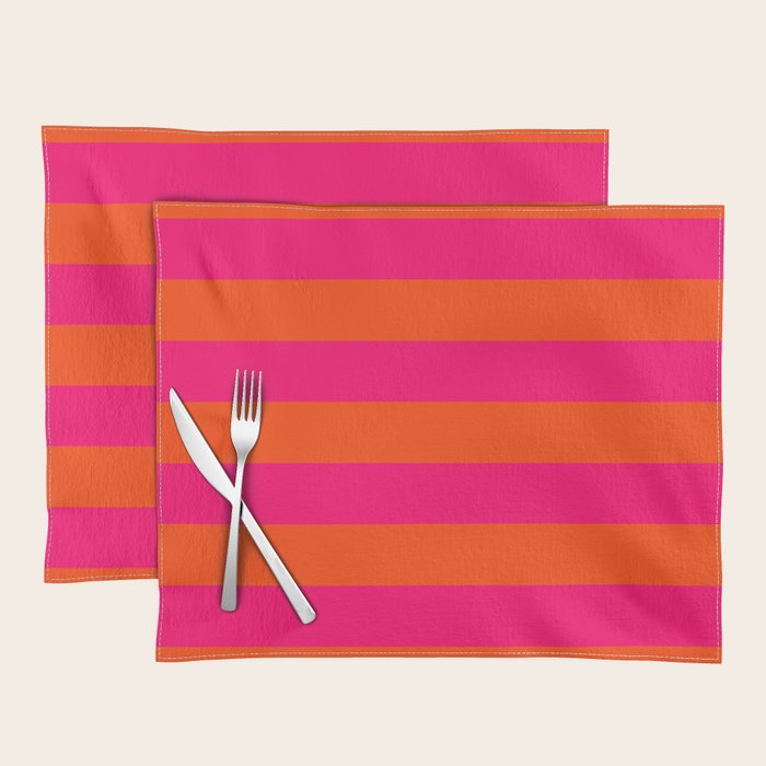Bright Neon Pink and Orange Horizontal Cabana Tent Stripes Placemat Gallery Image 1