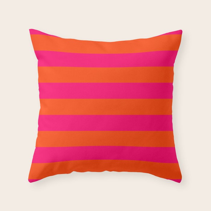 Bright Neon Pink and Orange Horizontal Cabana Tent Stripes Throw Pillow Gallery Image 6