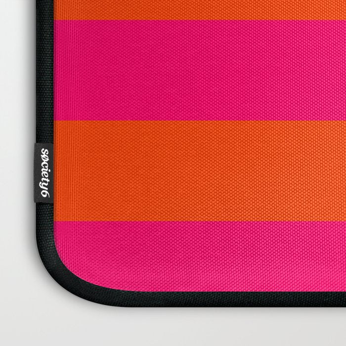 Bright Neon Pink and Orange Horizontal Cabana Tent Stripes Laptop Sleeve Gallery Image 3