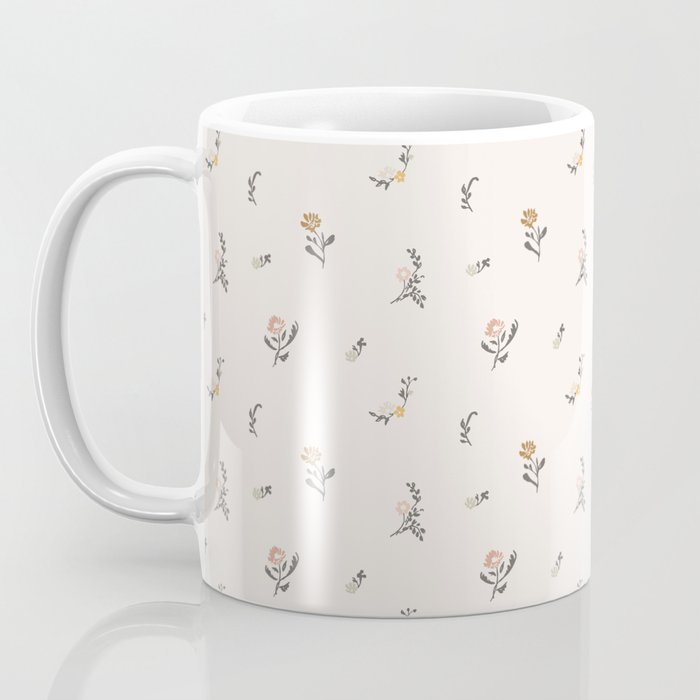 Sweet Pea Ditsy Floral - Pink, Charcoal, Mustard, Sage Coffee Mug Gallery Image 3