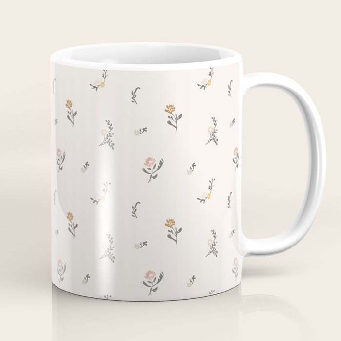 Sweet Pea Ditsy Floral - Pink, Charcoal, Mustard, Sage Coffee Mug Gallery Image 1