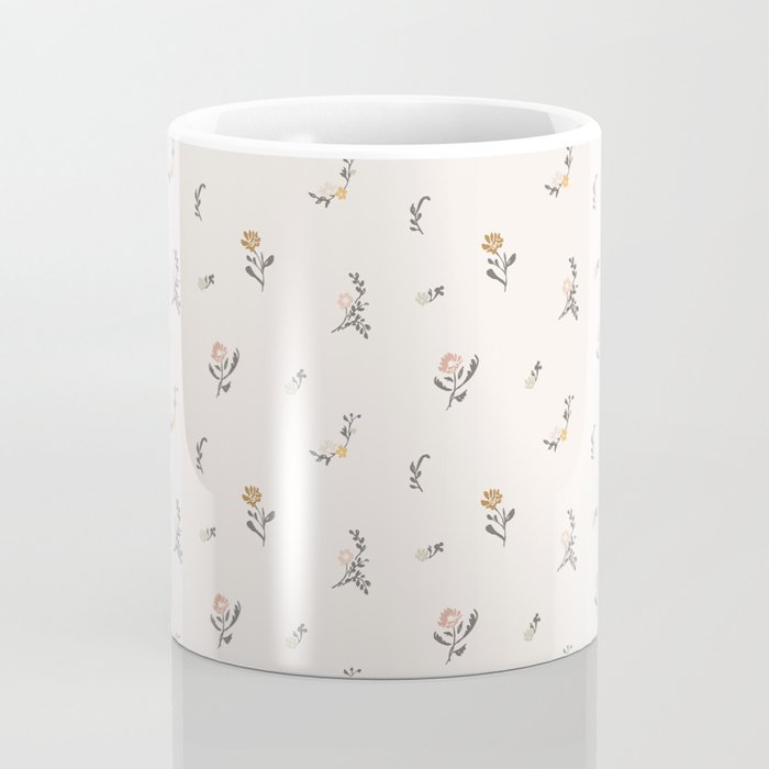 Sweet Pea Ditsy Floral - Pink, Charcoal, Mustard, Sage Coffee Mug Gallery Image 4