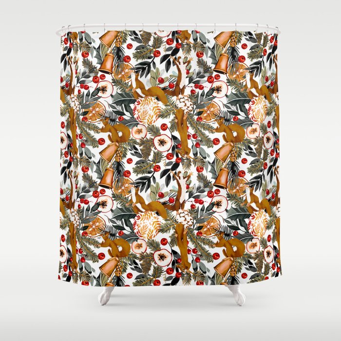 Squirrels on the Christmas tree I Shower Curtain Gallery Image 1