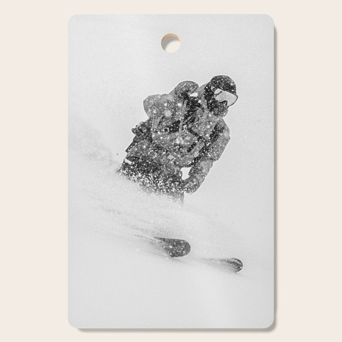 Ski Powder // Black and White Snowy Colorado Backcountry Skiing Whiteout Snowing Cutting Board Gallery Image 1