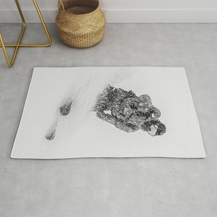 Ski Powder // Black and White Snowy Colorado Backcountry Skiing Whiteout Snowing Rug Gallery Image 1
