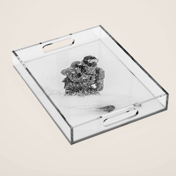 Ski Powder // Black and White Snowy Colorado Backcountry Skiing Whiteout Snowing Acrylic Tray Gallery Image 1