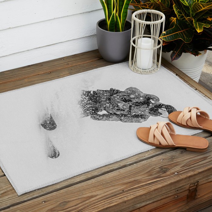 Ski Powder // Black and White Snowy Colorado Backcountry Skiing Whiteout Snowing Outdoor Rug Gallery Image 2
