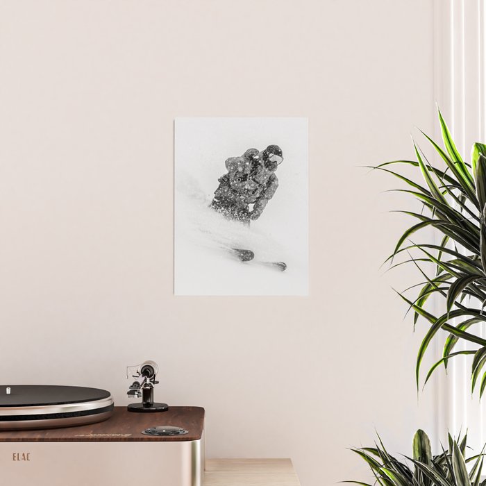 Ski Powder // Black and White Snowy Colorado Backcountry Skiing Whiteout Snowing Poster Gallery Image 2
