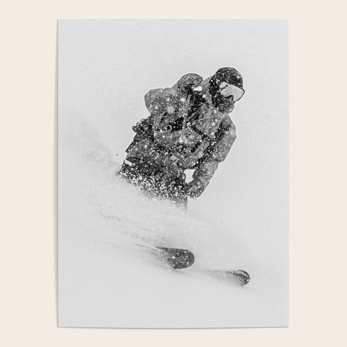 Ski Powder // Black and White Snowy Colorado Backcountry Skiing Whiteout Snowing Poster Gallery Image 4