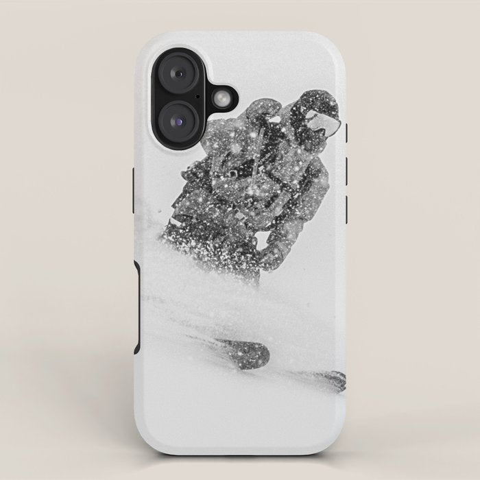 Ski Powder // Black and White Snowy Colorado Backcountry Skiing Whiteout Snowing iPhone Case Gallery Image 1