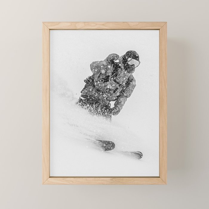 Ski Powder // Black and White Snowy Colorado Backcountry Skiing Whiteout Snowing Mini Art Print Gallery Image 1