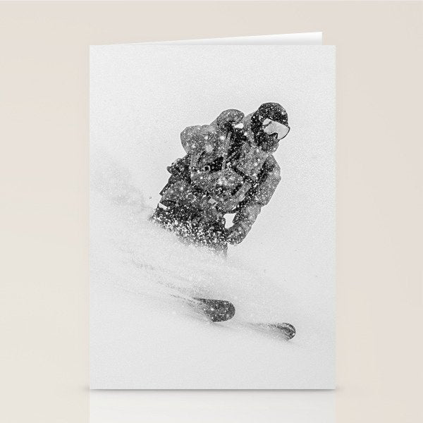 Ski Powder // Black and White Snowy Colorado Backcountry Skiing Whiteout Snowing Stationery Card Gallery Image 2