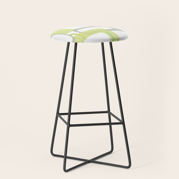 Mid-Century Modern Rectangle Design Blue Green and Gray Stool Gallery Image 1