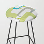 Mid-Century Modern Rectangle Design Blue Green and Gray Stool Gallery Image 2