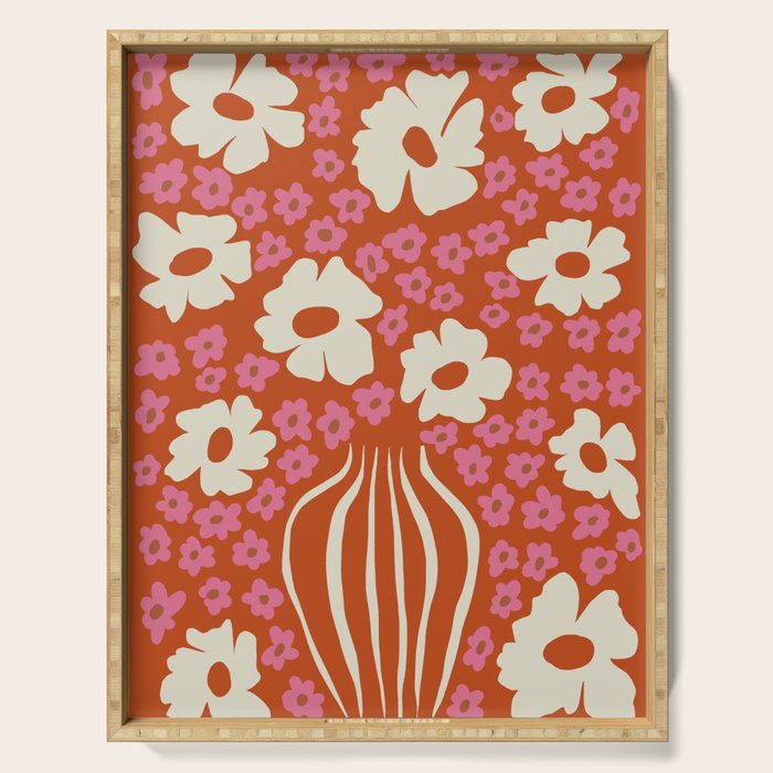 flower-pot in orange and pink Serving Tray Gallery Image 1
