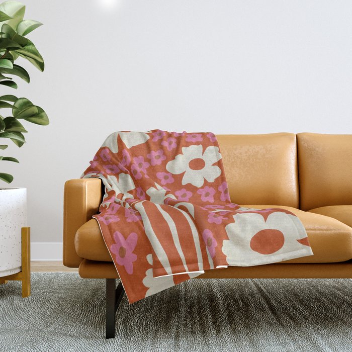 flower-pot in orange and pink Throw Blanket Gallery Image 1