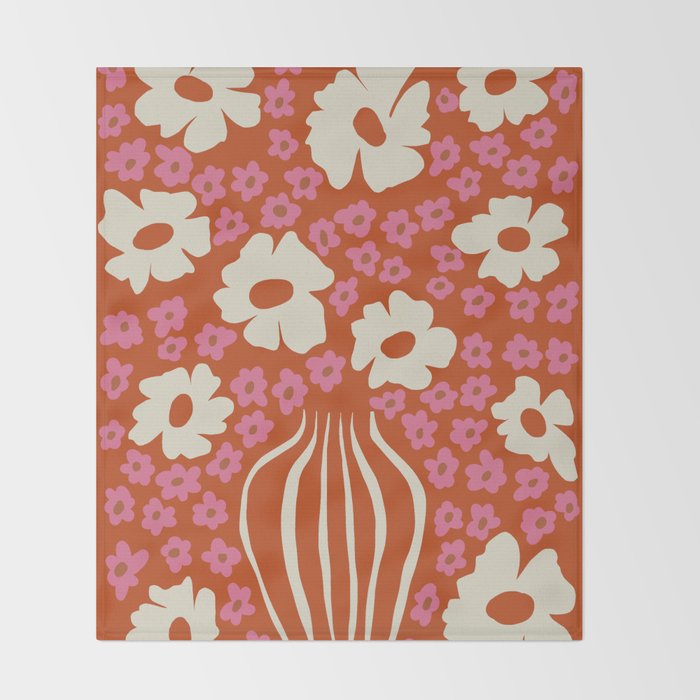 flower-pot in orange and pink Throw Blanket Gallery Image 2