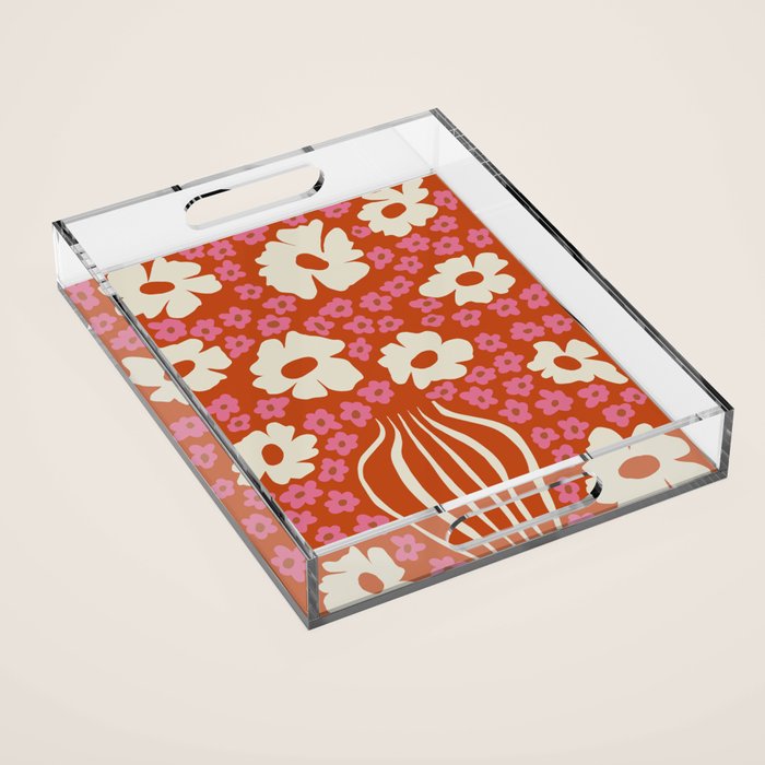 flower-pot in orange and pink Acrylic Tray Gallery Image 1