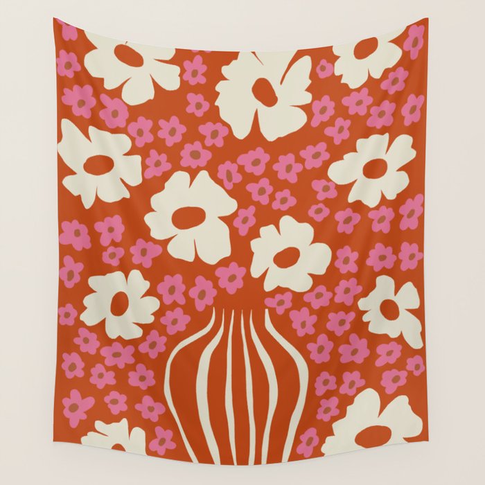 flower-pot in orange and pink Wall Tapestry Gallery Image 4