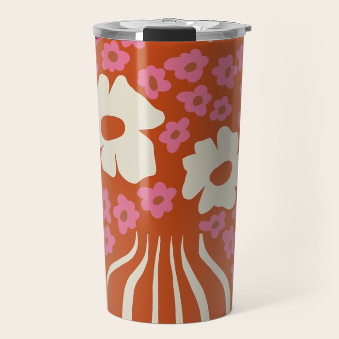 flower-pot in orange and pink Travel Mug Gallery Image 1