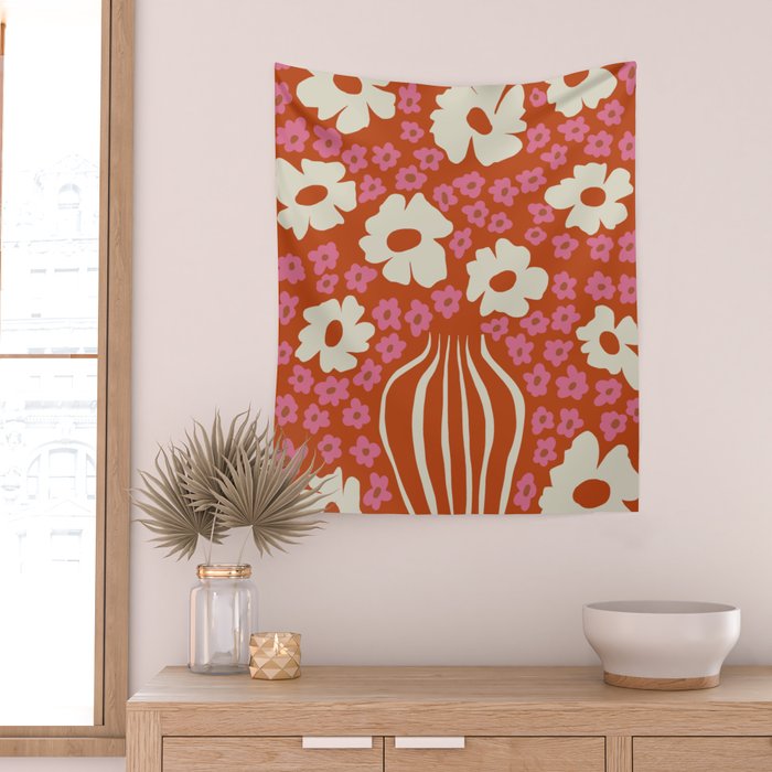 flower-pot in orange and pink Wall Tapestry Gallery Image 2