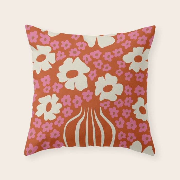 flower-pot in orange and pink Throw Pillow Gallery Image 1