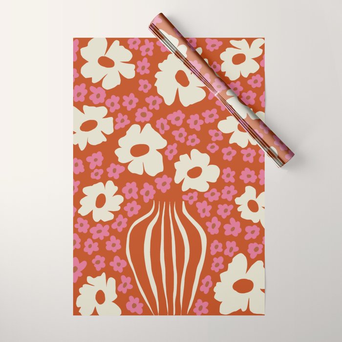 flower-pot in orange and pink Wrapping Paper Gallery Image 1