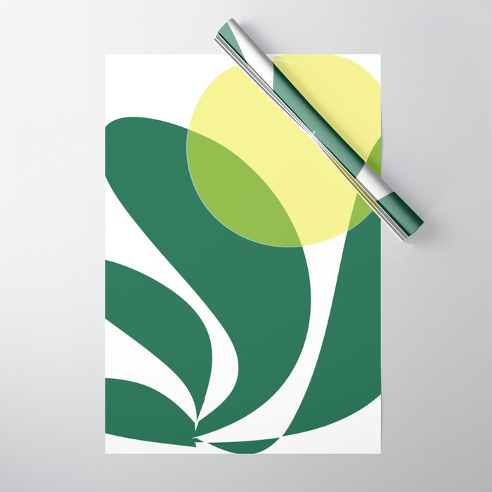Yellow Sun Green Leaves Minimalism Wrapping Paper Gallery Image 1
