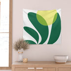 Yellow Sun Green Leaves Minimalism Wall Tapestry Gallery Image 2
