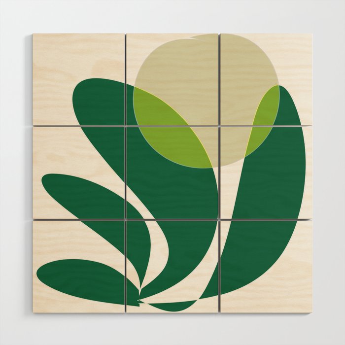 Yellow Sun Green Leaves Minimalism Wood Wall Art Gallery Image 1