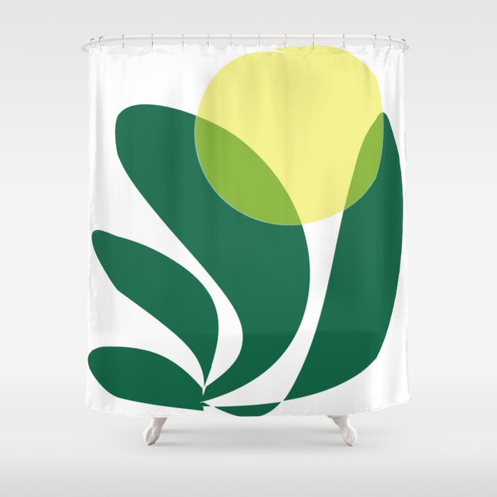 Yellow Sun Green Leaves Minimalism Shower Curtain Gallery Image 1