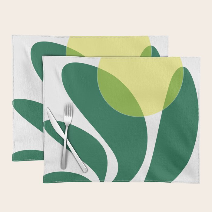 Yellow Sun Green Leaves Minimalism Placemat Gallery Image 1