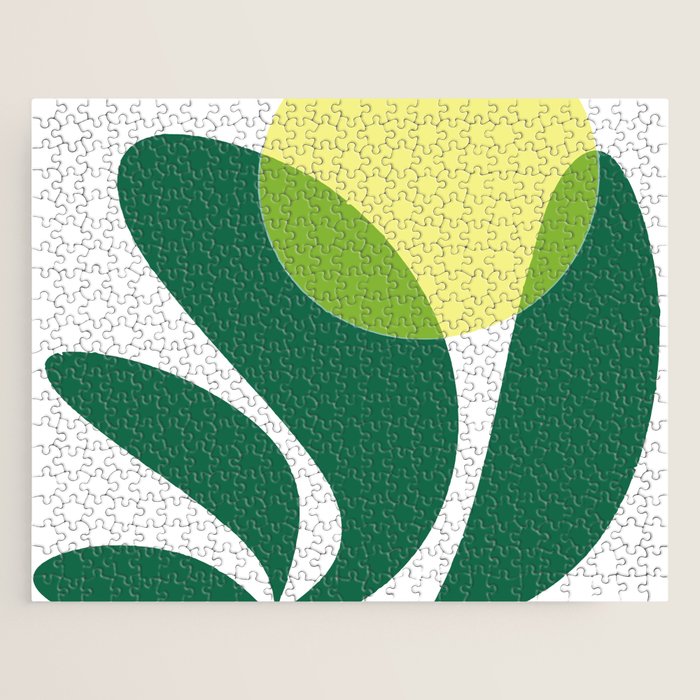 Yellow Sun Green Leaves Minimalism Jigsaw Puzzle Gallery Image 1