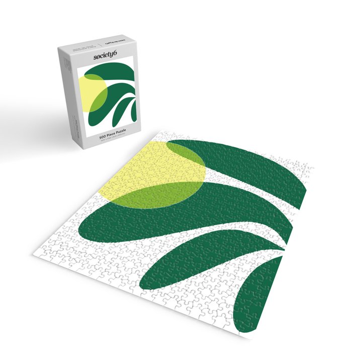 Yellow Sun Green Leaves Minimalism Jigsaw Puzzle Gallery Image 2