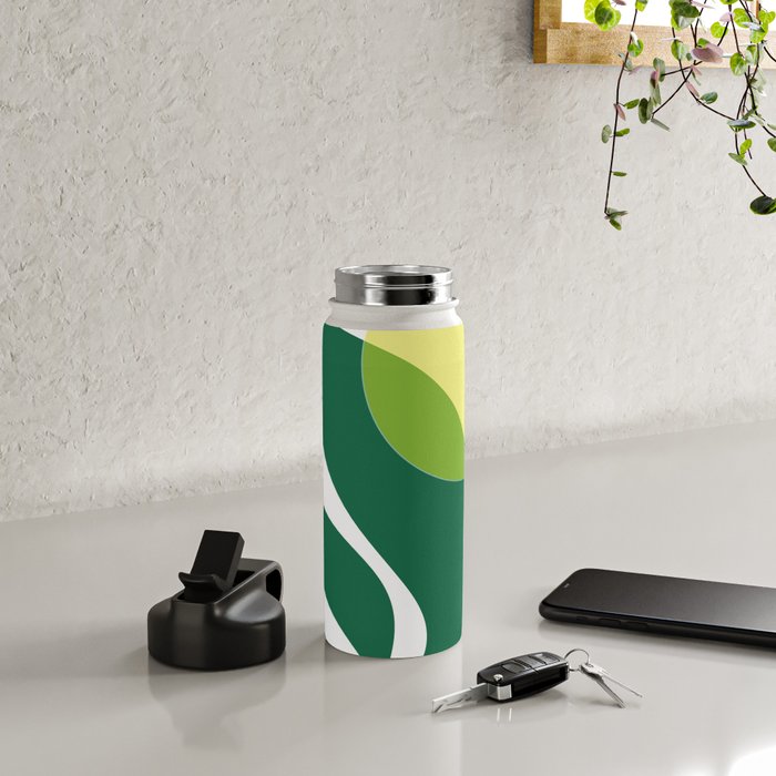Yellow Sun Green Leaves Minimalism Water Bottle Gallery Image 4