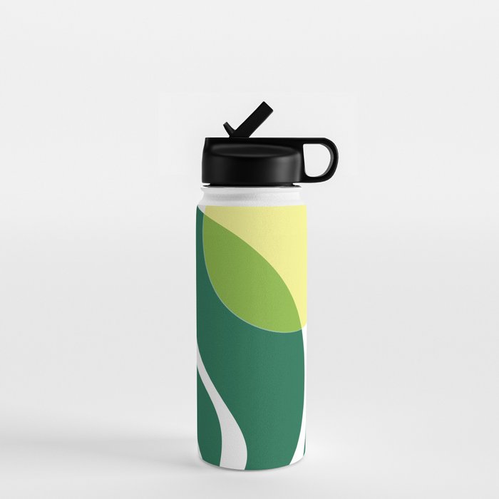 Yellow Sun Green Leaves Minimalism Water Bottle Gallery Image 1