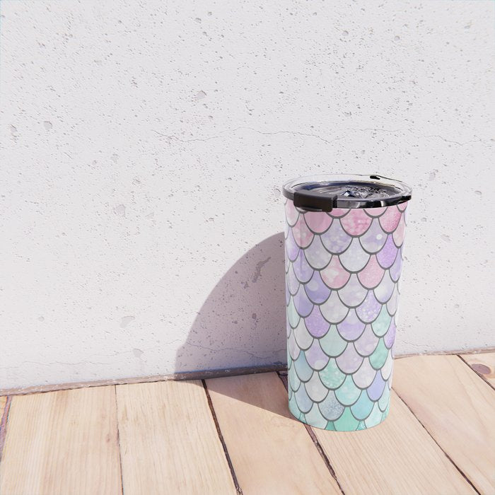 Cute Mermaid Pattern, Pink, Purple, Teal, Pastel Aesthetics Travel Mug Gallery Image 4