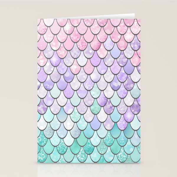 Cute Mermaid Pattern, Pink, Purple, Teal, Pastel Aesthetics Stationery Card Gallery Image 2