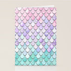 Cute Mermaid Pattern, Pink, Purple, Teal, Pastel Aesthetics Stationery Card Gallery Image 2