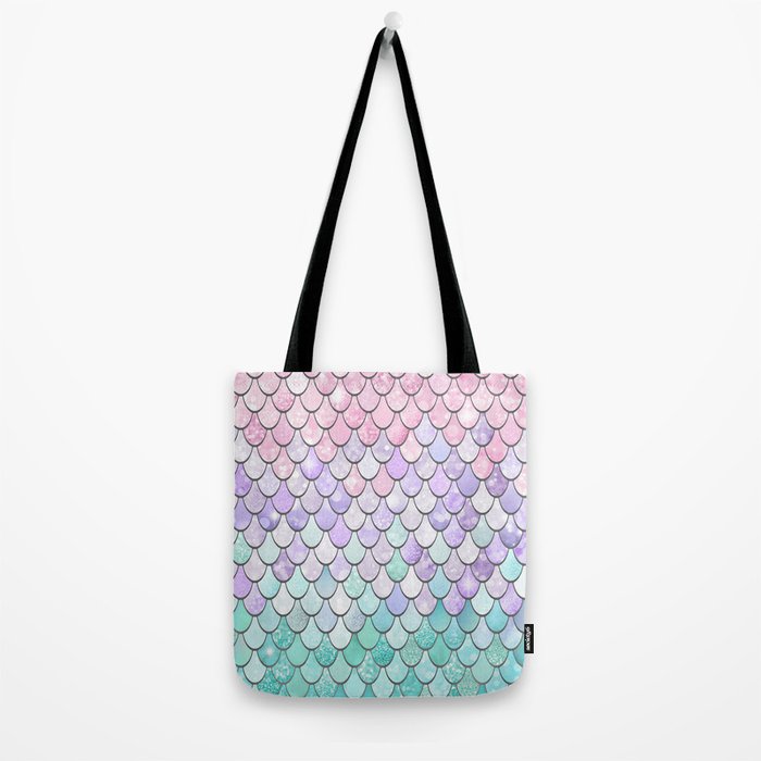 Cute Mermaid Pattern, Pink, Purple, Teal, Pastel Aesthetics Tote Bag Gallery Image 2