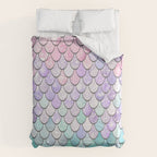Cute Mermaid Pattern, Pink, Purple, Teal, Pastel Aesthetics Comforter Gallery Image 6
