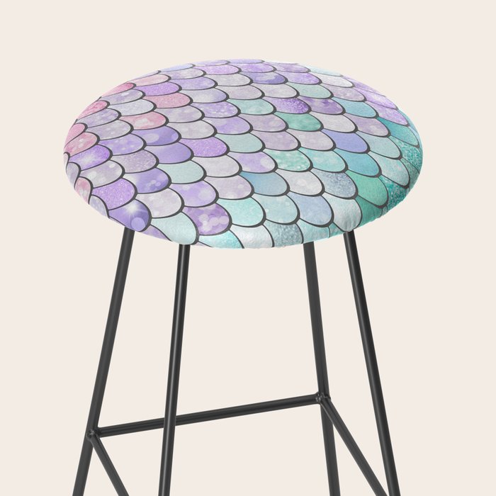Cute Mermaid Pattern, Pink, Purple, Teal, Pastel Aesthetics Stool Gallery Image 2