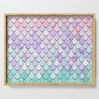 Cute Mermaid Pattern, Pink, Purple, Teal, Pastel Aesthetics Serving Tray Gallery Image 1