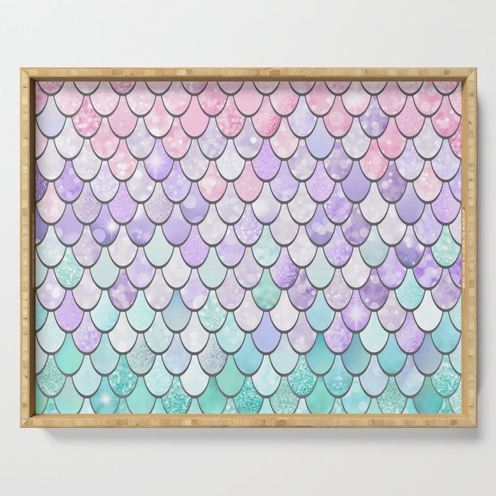 Cute Mermaid Pattern, Pink, Purple, Teal, Pastel Aesthetics Serving Tray Gallery Image 1
