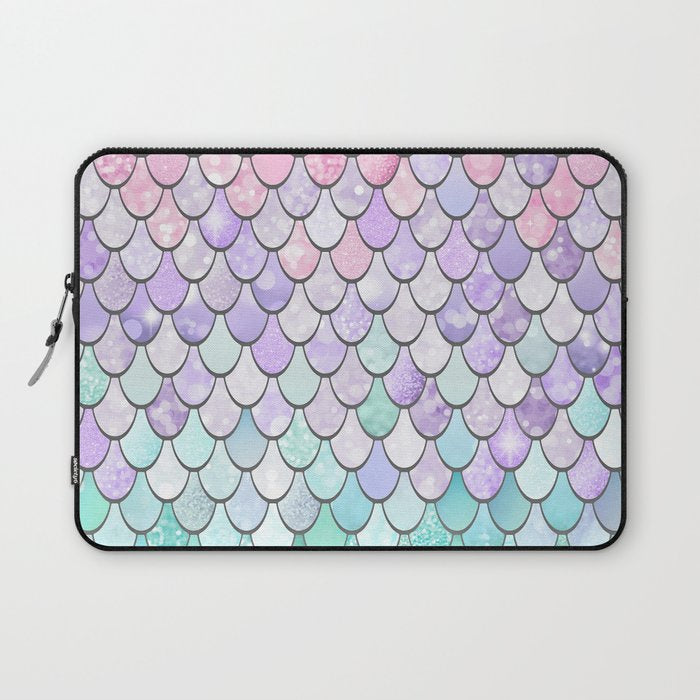 Cute Mermaid Pattern, Pink, Purple, Teal, Pastel Aesthetics Laptop Sleeve Gallery Image 1